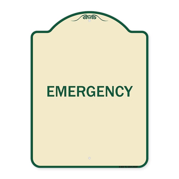 Designer Series Sign-Emergency, Tan & Green Heavy-Gauge Aluminum Sign, 24" x 18", TG-1824-24107